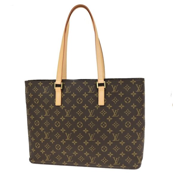 LOUIS VUITTON Logo Luco Shoulder Tote Bag Monogram Leather Brown - Picture 1 of 16